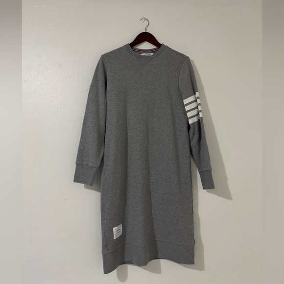 thom browne sweater dress THOM BROWNE Pleated striped stretch-knit mini dress